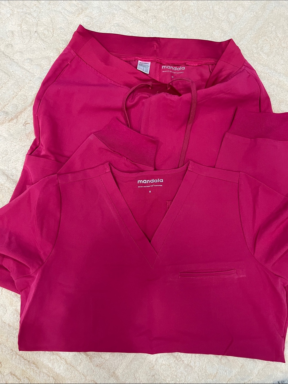 Mandala  Women’s Scrub Set - Magenta V-Neck Top & Drawstring Pants